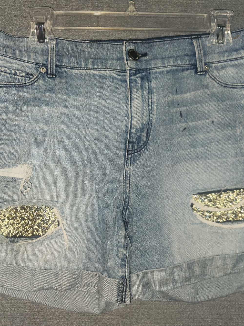 Juicy Couture Blue Women's Denim Shorts with Gold Glitter Patches #351